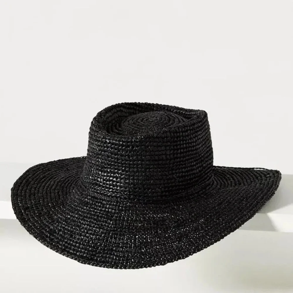 NWT Anthropologie San Diego Hat Co. Crochet Raffia Boater Black
